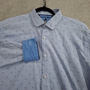 Visconti Black Shirt Mens Large Blue Woven Button Up Colorful Logo Flip Cuff